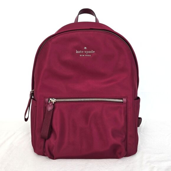 Kate Spade Chelsea Large Backpack Nylon Burgundy Cranberry Red Laptop Travel Bag - Picture 1 of 16